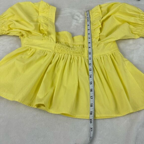Sugarlips Women's Size M Square Neck Peasant Blouse Bright Yellow Puff Sleeve Ne - Picture 9 of 9